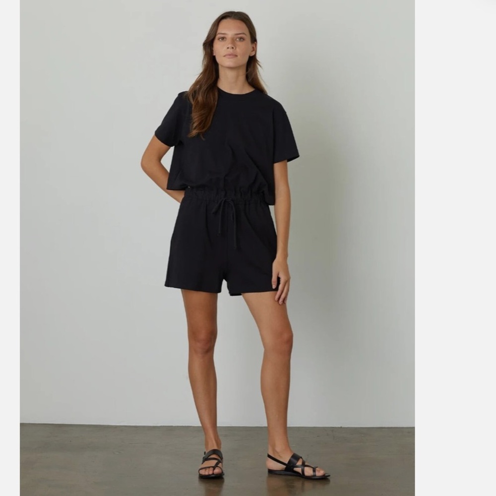 Velvet Black Structured Cotton Romper